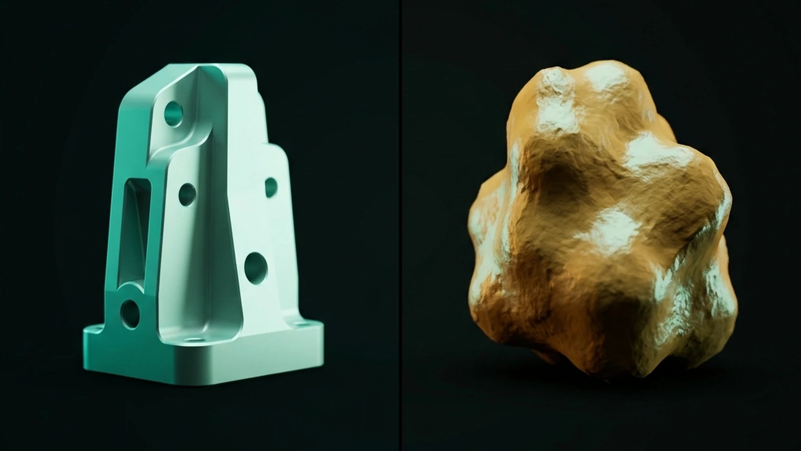 AI CAD solid next to a triangle mesh visualization