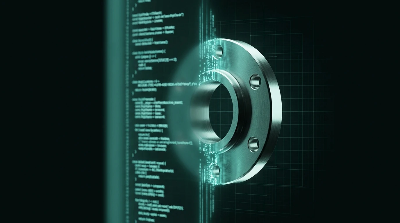 A machined flange emerging from a column of generation code