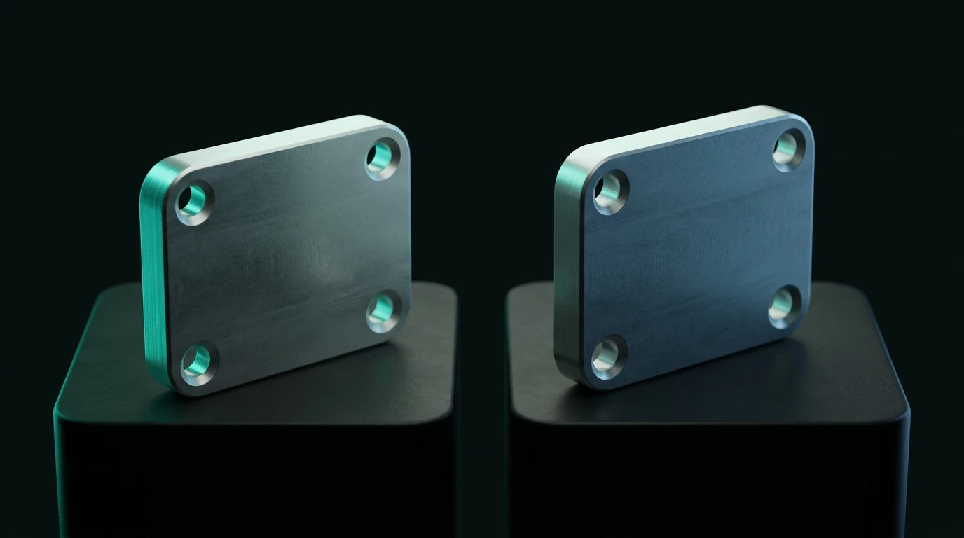 Two identical machined plates produced by two different Python CAD libraries
