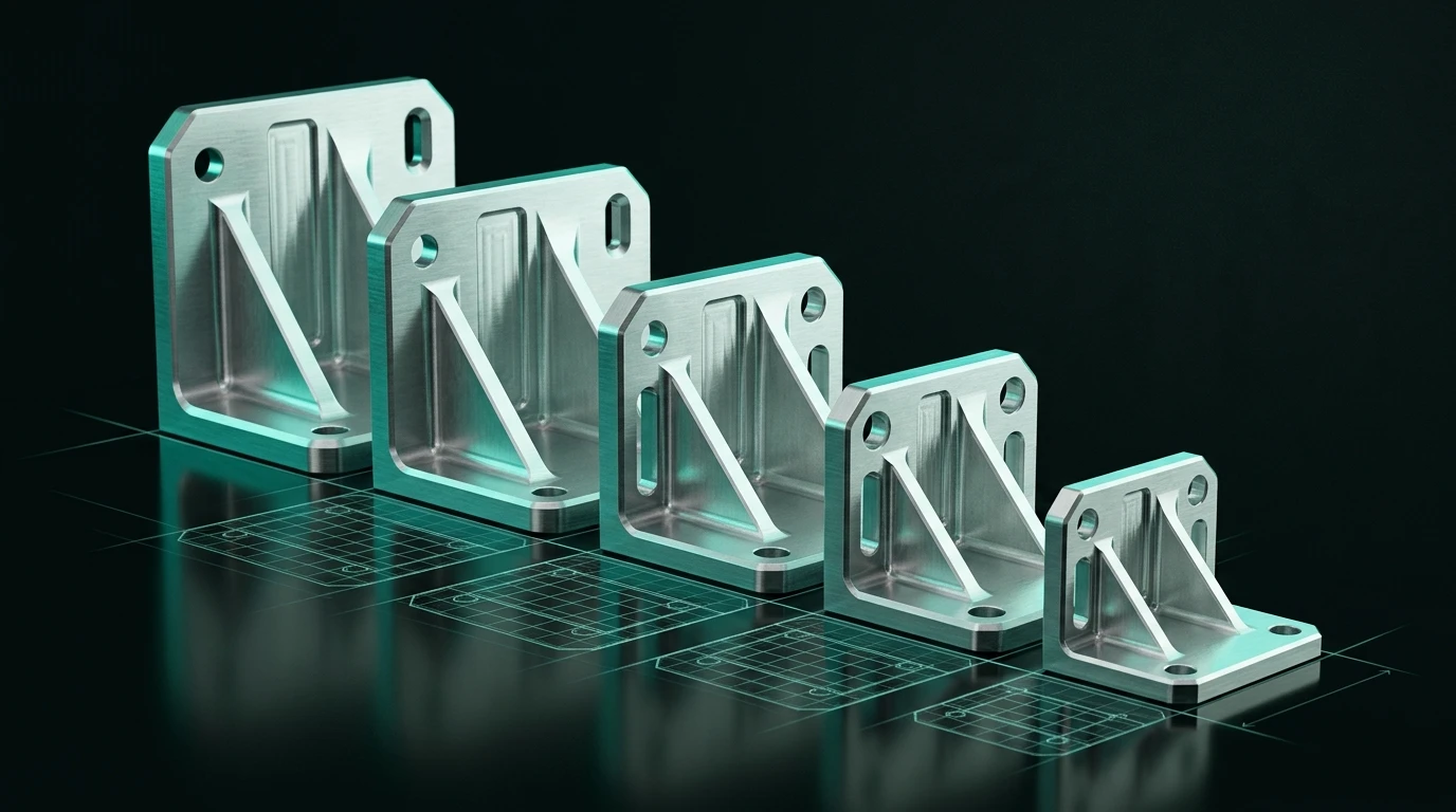 A family of five machined brackets generated from one parameterised definition