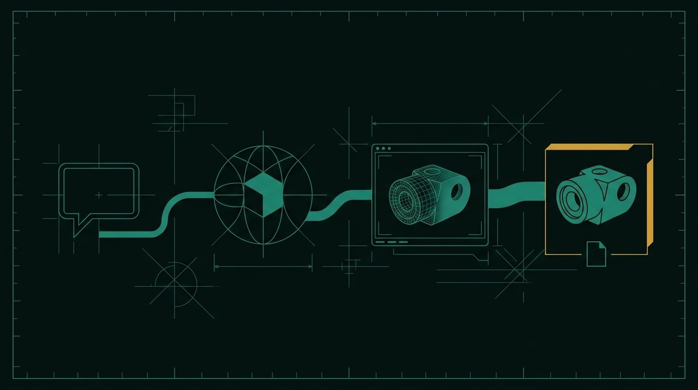 Prompt to preview strip showing browser-side CAD steps